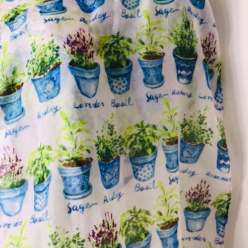 Floral Print Scarf with Blue and Green Accents herbs spices kitchens cooking - Picture 3 of 4